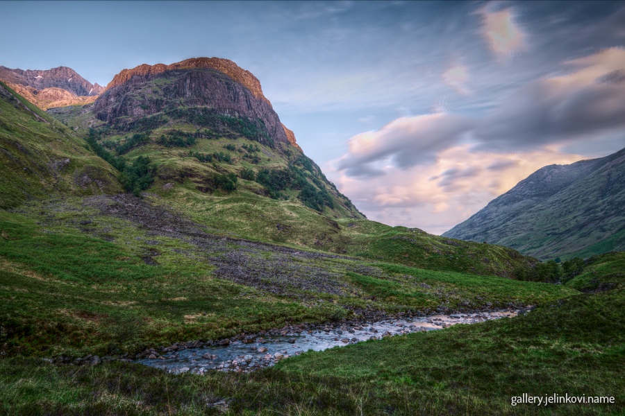 one of the Three Sisters in Glencoe at sunrise
